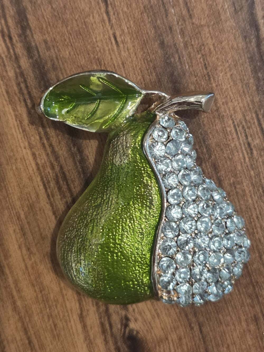 Vintage NAPIER Enamel Rhinestone Pear Brooch Pin Gold Tone Fruit Missing Stone